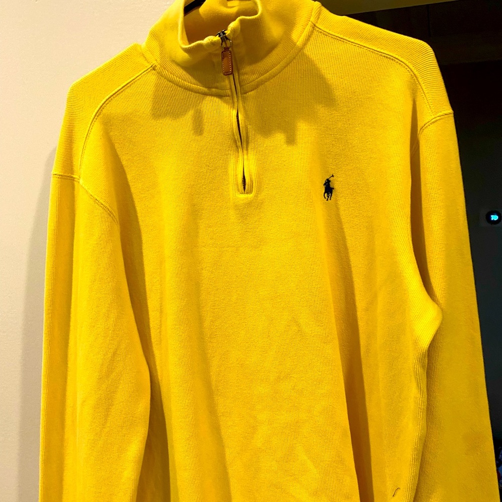 Men’s yellow 3/4 zip up pull over.
